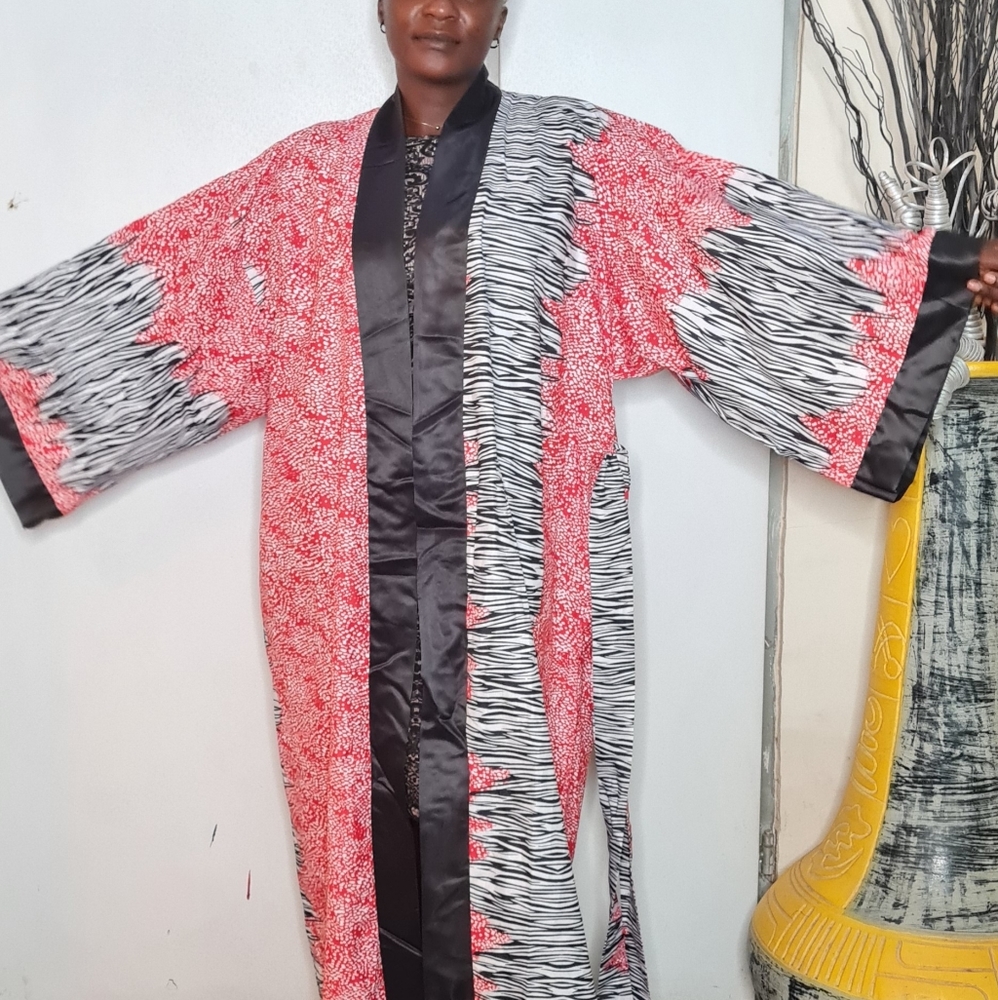 Red and black Ankara Komono robe